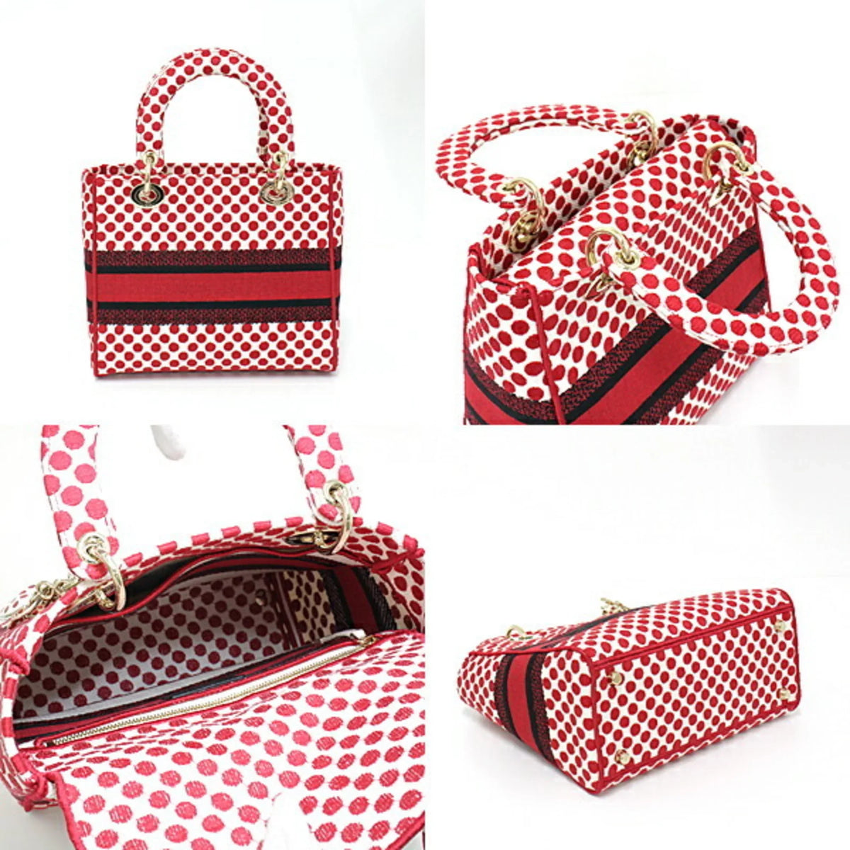 Pre-Owned Christian Dior DIOR Dior Amour Lady D-Lite Dee Light Mini Medium Bag Red x Polka Dot Canvas M0565OBBE_933U Handbag Shoulder (Like New)
