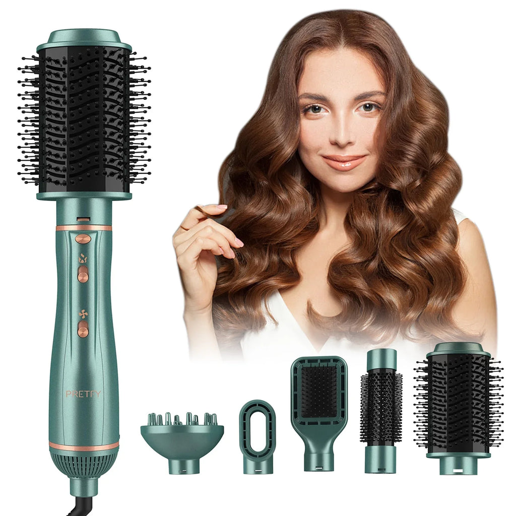 Pretfy Hair Dryer Brush, 5 in 1 Blow Dryer & Volumizer, Negative Ion Detachable Hot Air Brush Set Hair Styler for Straightening/ Drying/ Curling/ Styling