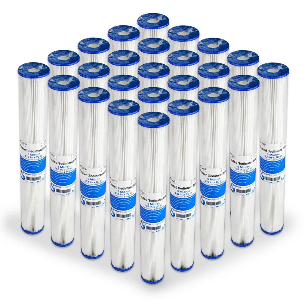 Pleated Poly Sediment Water Filter Cartdrige 20x2.5" 5 micron 25 Pack