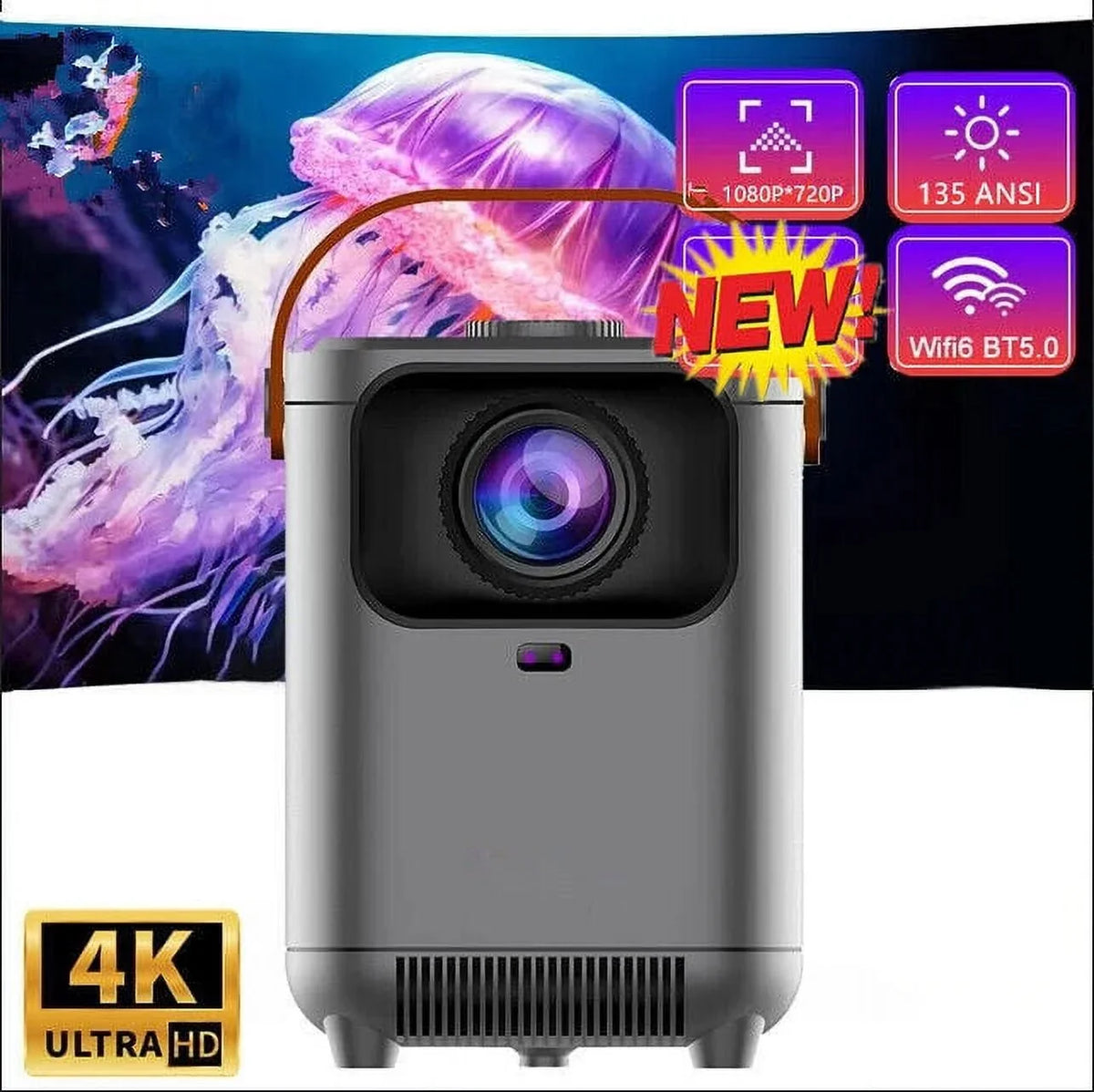 LEXKUYI 5G 4K Support HD Home Theater Cinema Projector WiFi Bluetooth LED Movie Gaming Projector