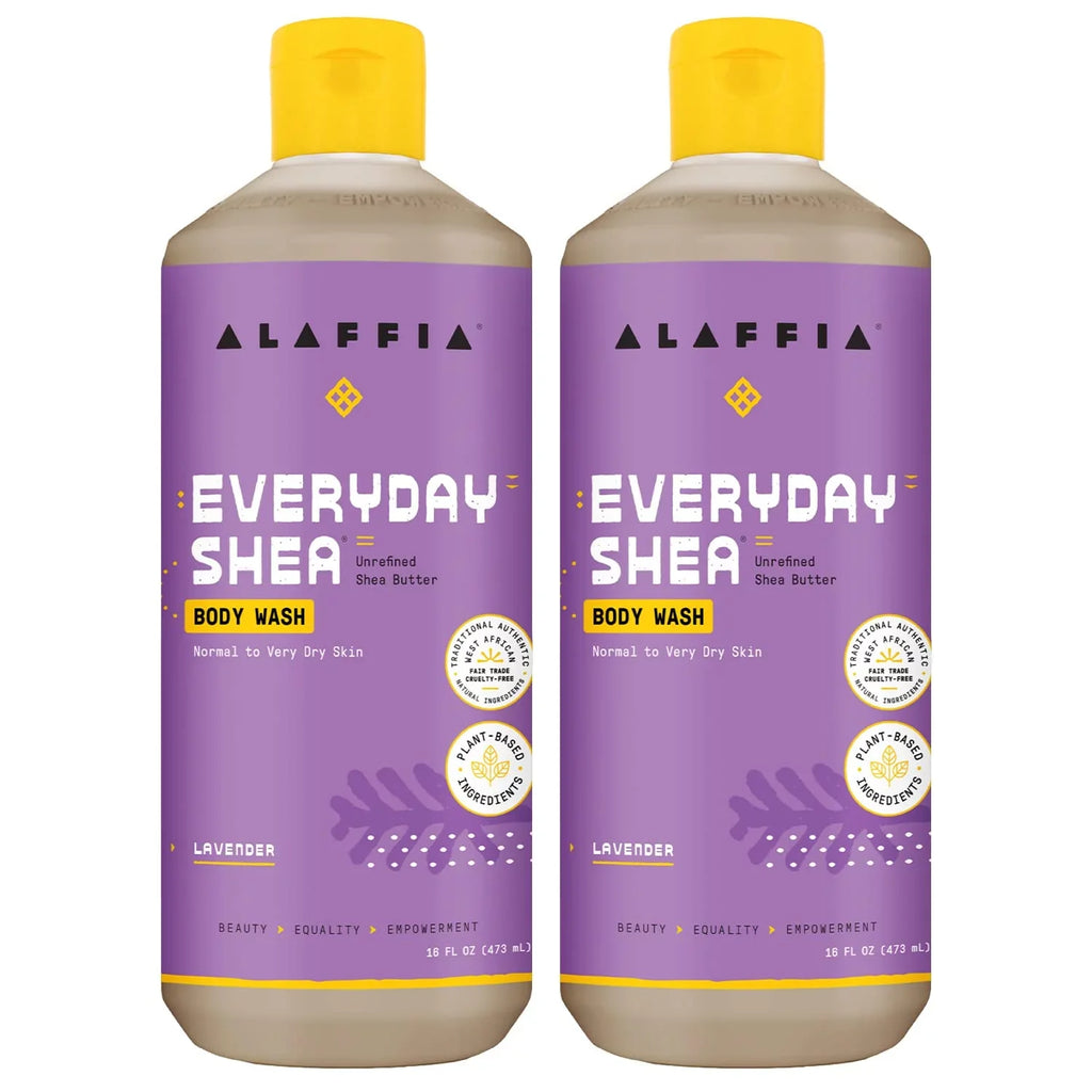 Alaffia Everyday Shea Body Wash, Naturally Helps Moisturize And Cleanse Without Stripping Natural Oils With Fair Trade Shea Butter, Neem, And Coconut Oil, Lavender, 2 Pack - 16 Fl Oz Ea.