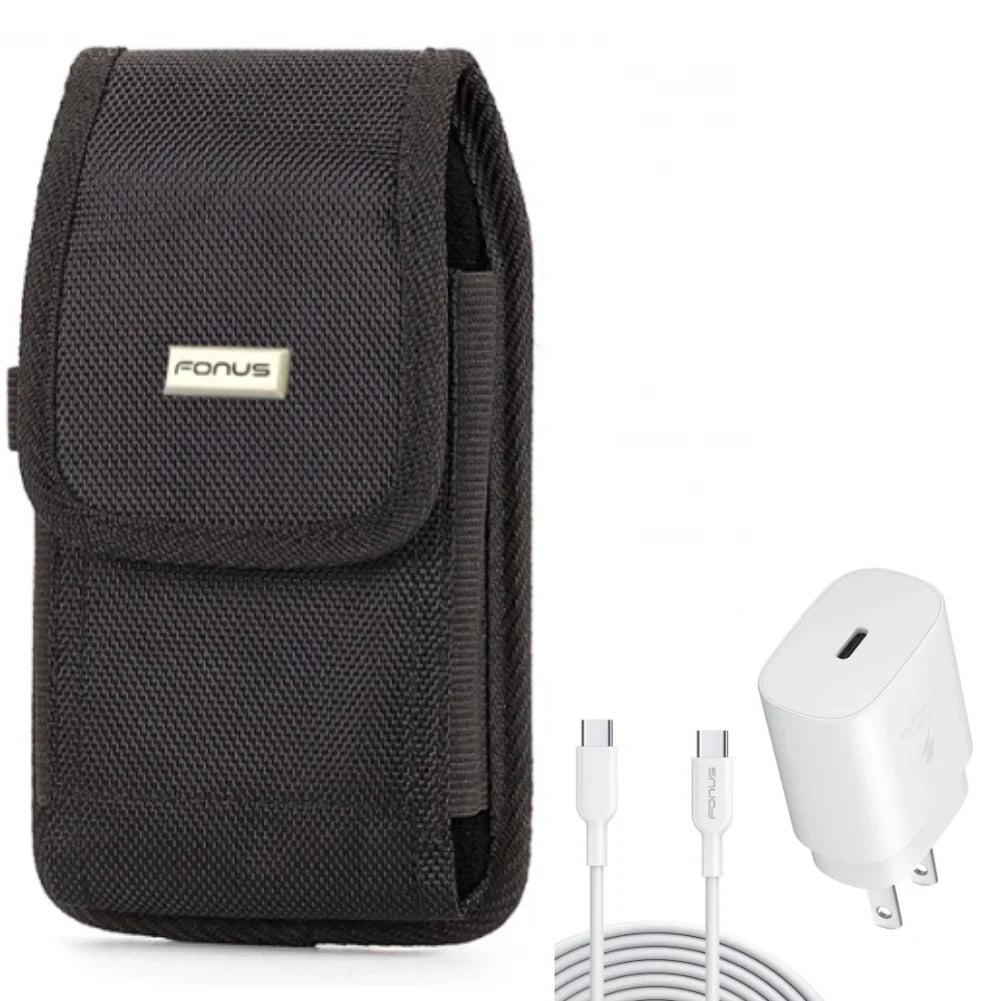 Holster Swivel Case Belt Clip w 6ft USB-C Cable PD Type-C 25W Fast Home Charger for OnePlus 10 Pro - Razer Phone 2 - Samsung Galaxy XCover Pro S9 Plus S8 Plus S22 Ultra Plus S21 Ultra Plus