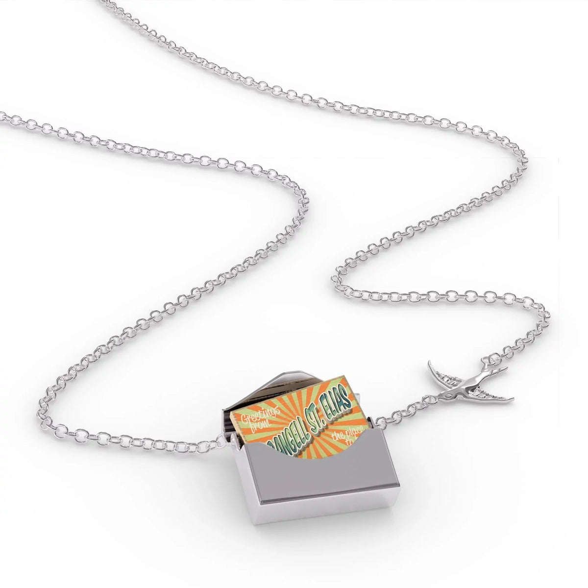 Locket Necklace Greetings from Wrangell?St.?Elias, Vintage Postcard in a silver Envelope Neonblond