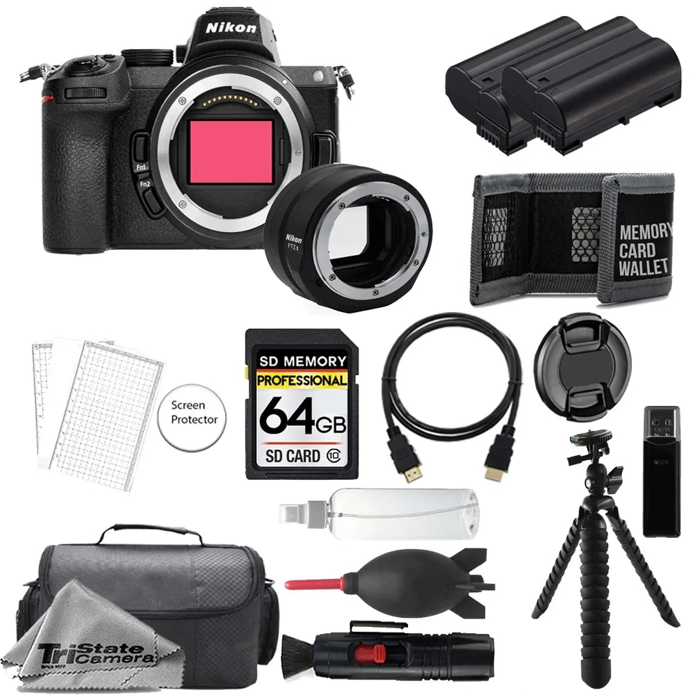 Nikon Z5 Mirrorless Digital Camera (Body) w/ FTZ II Mount Adapter+ 64GB + Extra Battery+ Tripod- Accessory Kit
