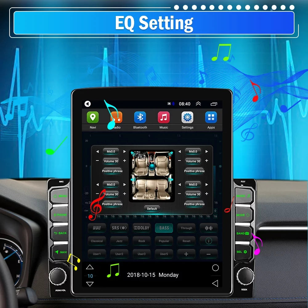 Podofo Double 2 Din 9.7 inch Vertical Touch Screen Car Stereo Radio Android 12 Mirror Link GPS Navi Bluetooth Wifi GPS FM USB with Backup Camera