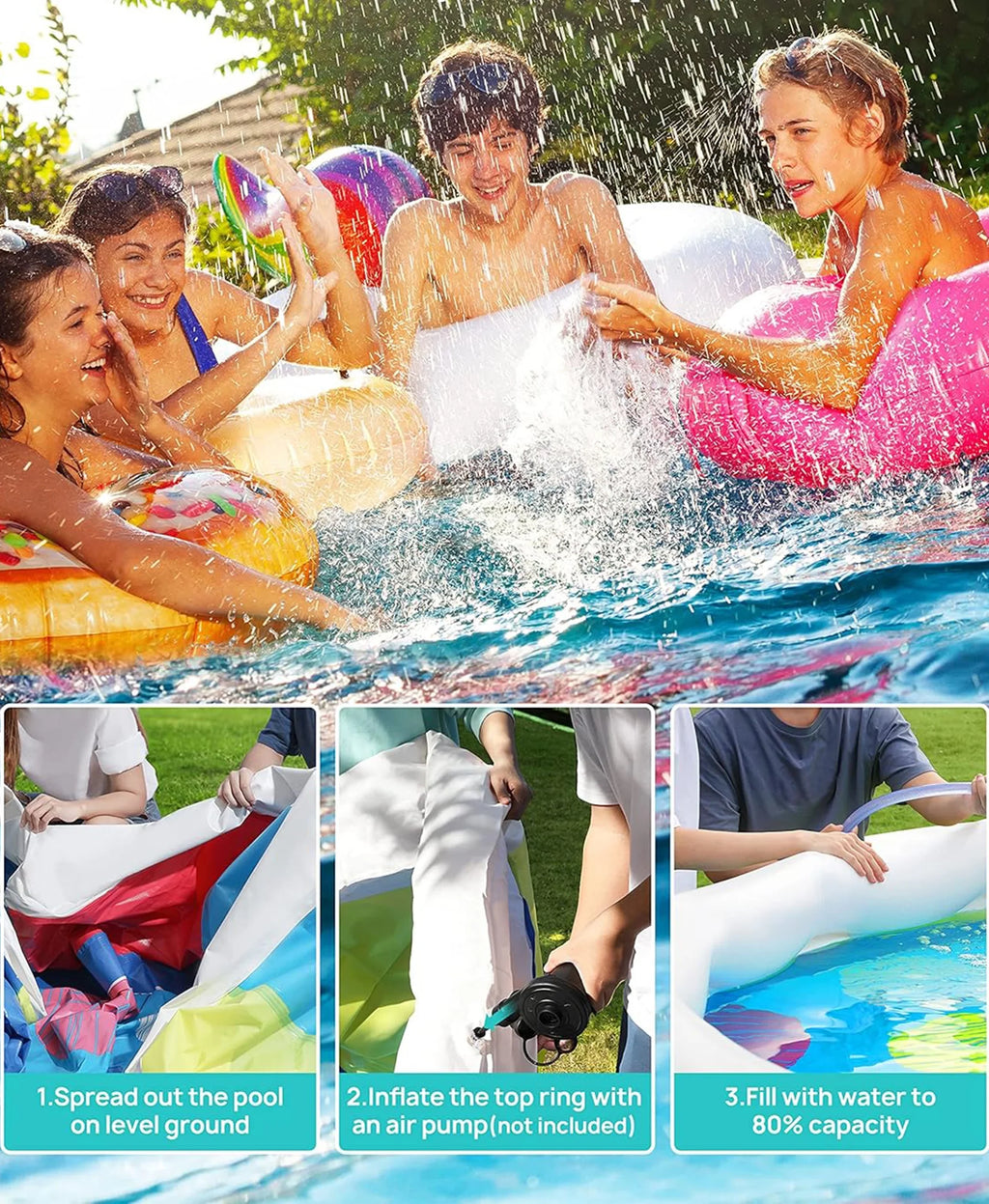 Inolait Inflatable Swimming Pool Above Ground for Kids Family Water Sport 15' x 36"