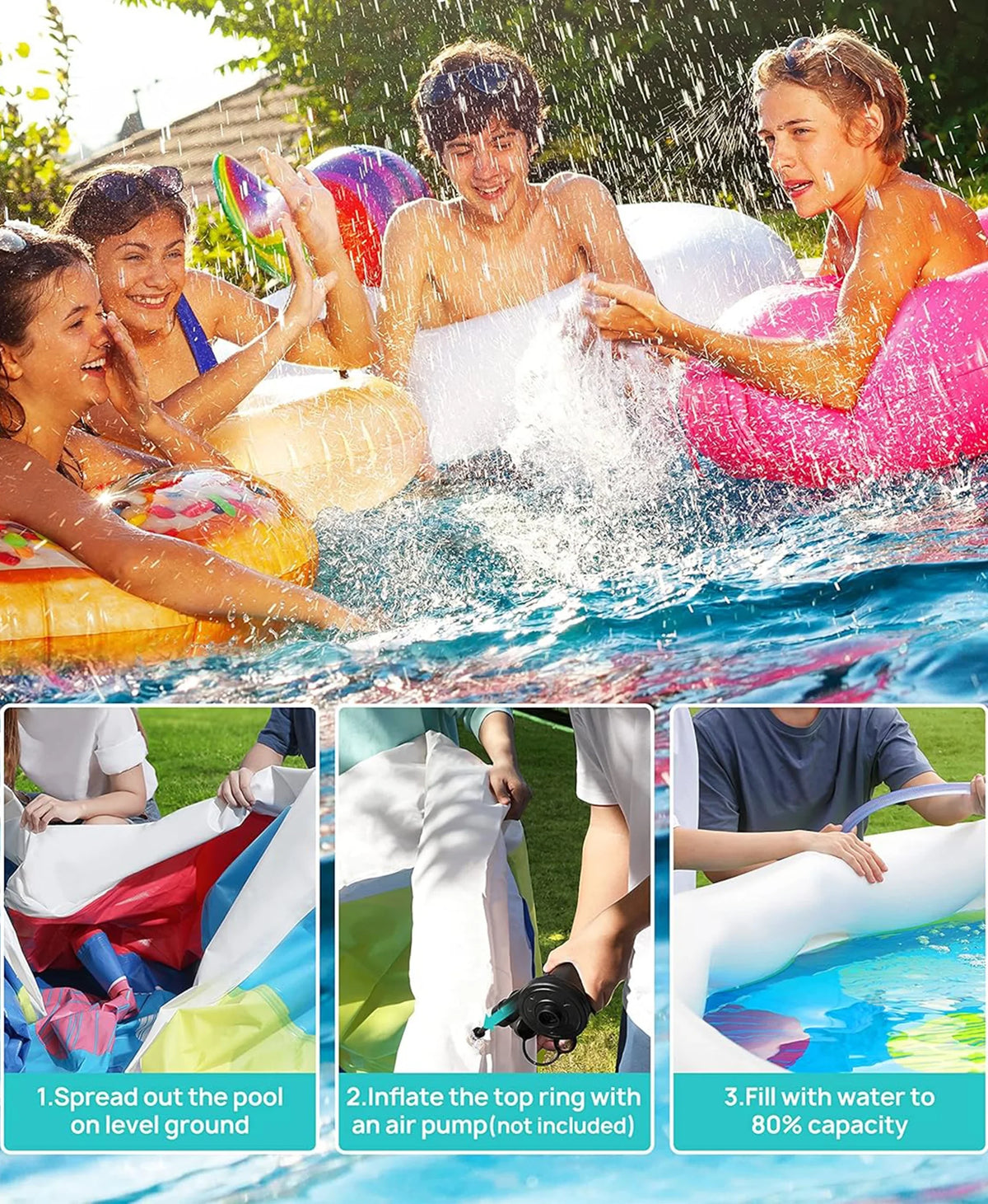 Inolait Inflatable Swimming Pool Above Ground for Kids Family Water Sport 15' x 36"