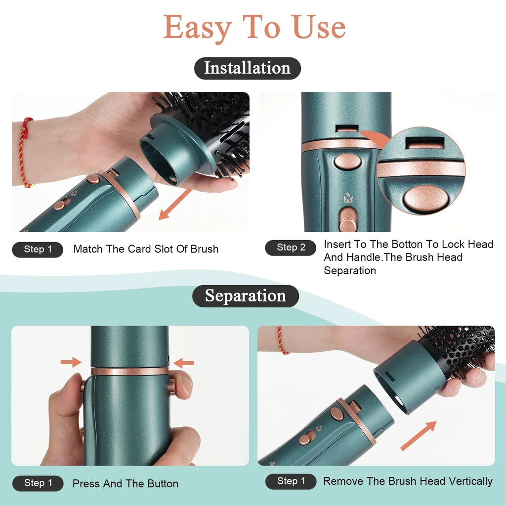 Pretfy Hair Dryer Brush, 5 in 1 Blow Dryer & Volumizer, Negative Ion Detachable Hot Air Brush Set Hair Styler for Straightening/ Drying/ Curling/ Styling
