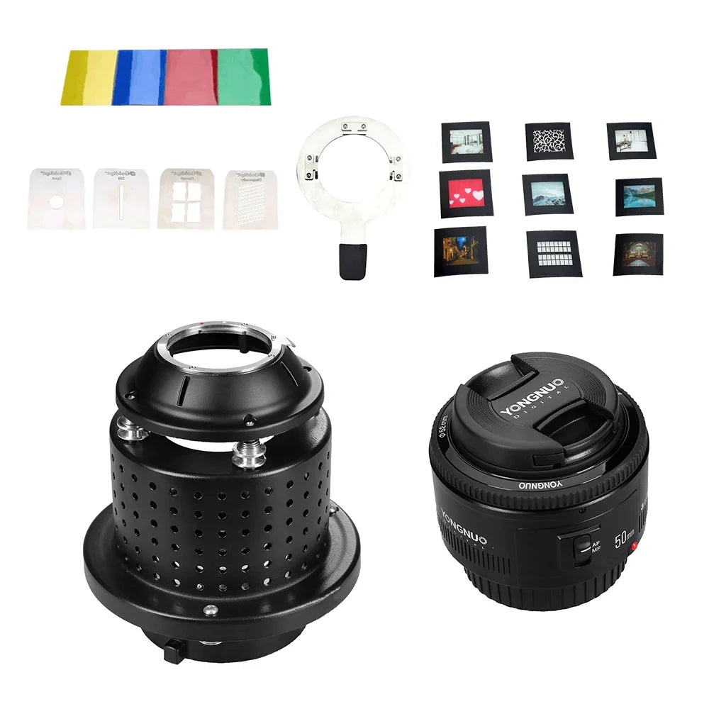 NiceFoto SN-29 Flash Concentrator Conical Snoot Video Art Styling Snoot with YONGNUO YN50mm F1.8 Lens Bowens Mount Photographic Equipment Accessories