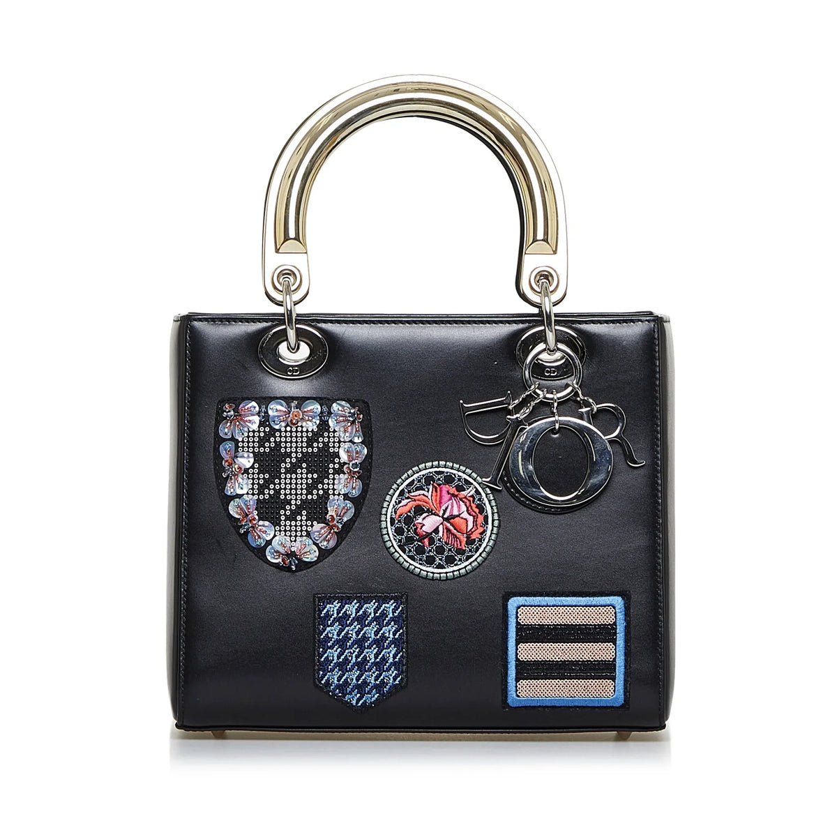Pre-Owned Authenticated Medium Judgement Lady Dior Calf Leather Black Satchel Unisex (Good)