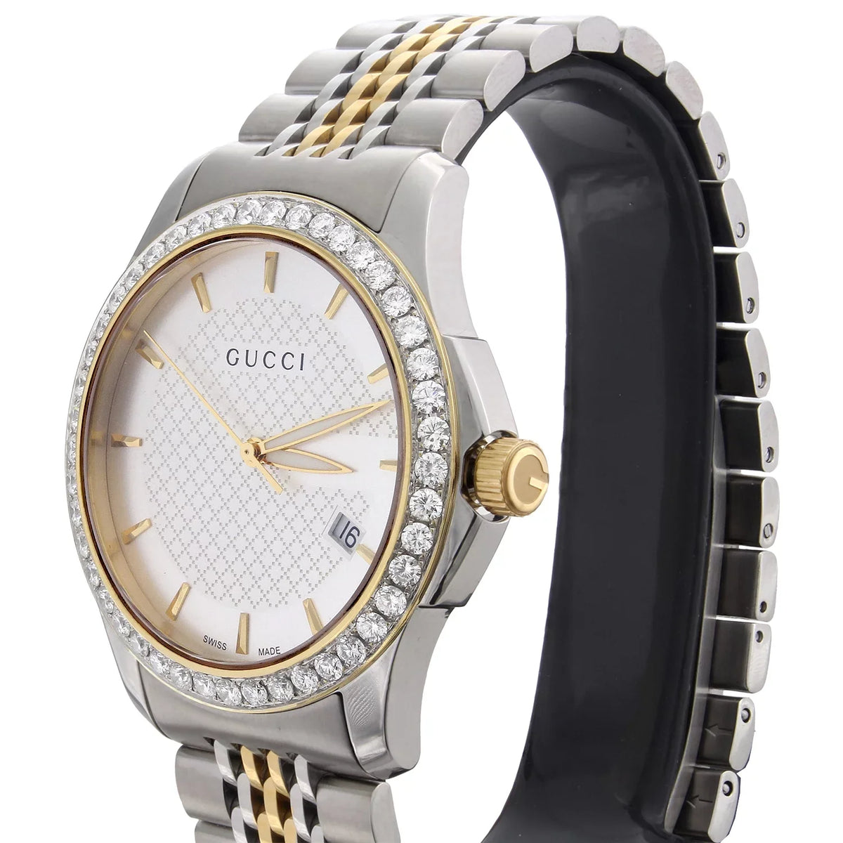 Gucci Ya126409 Diamond Watch G-Timeless 38mm Two Tone Yellow S. Steel PVD 2 CT.