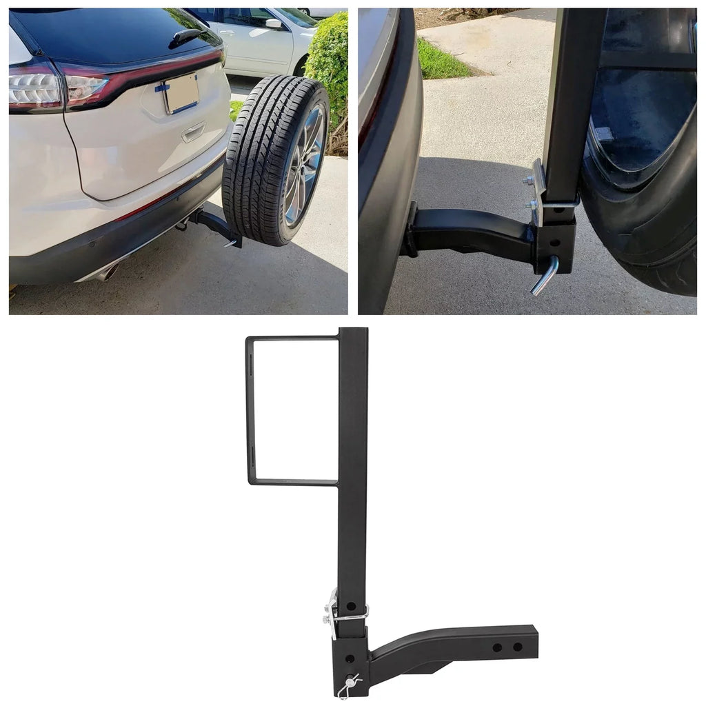KOJEM Universal Trailer Hitch Spare Tire Carrier Fits All 2" Receivers RV Truck Car Tire Rack 24" High Hitch Spare Tire Mount