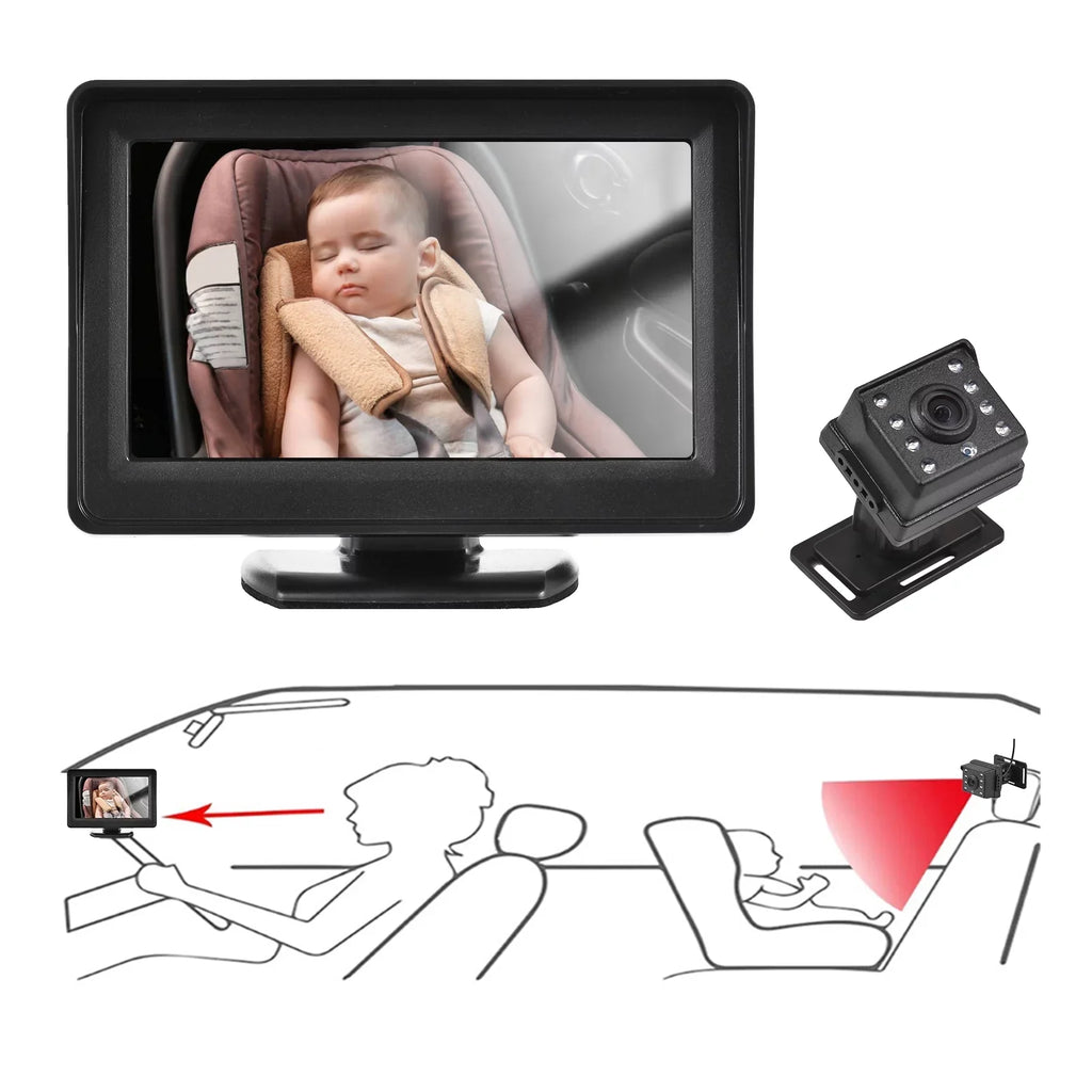 Pristin Invigilator,Inch Car Saddle Baby car Car Saddle Mirror Car Baby View Vision Baby Mirror Camera Easy Monitor 1080P Monitor Baby Car Baby Rear Saddle Car Mirror Camera Baby Monitor 150° Wide View