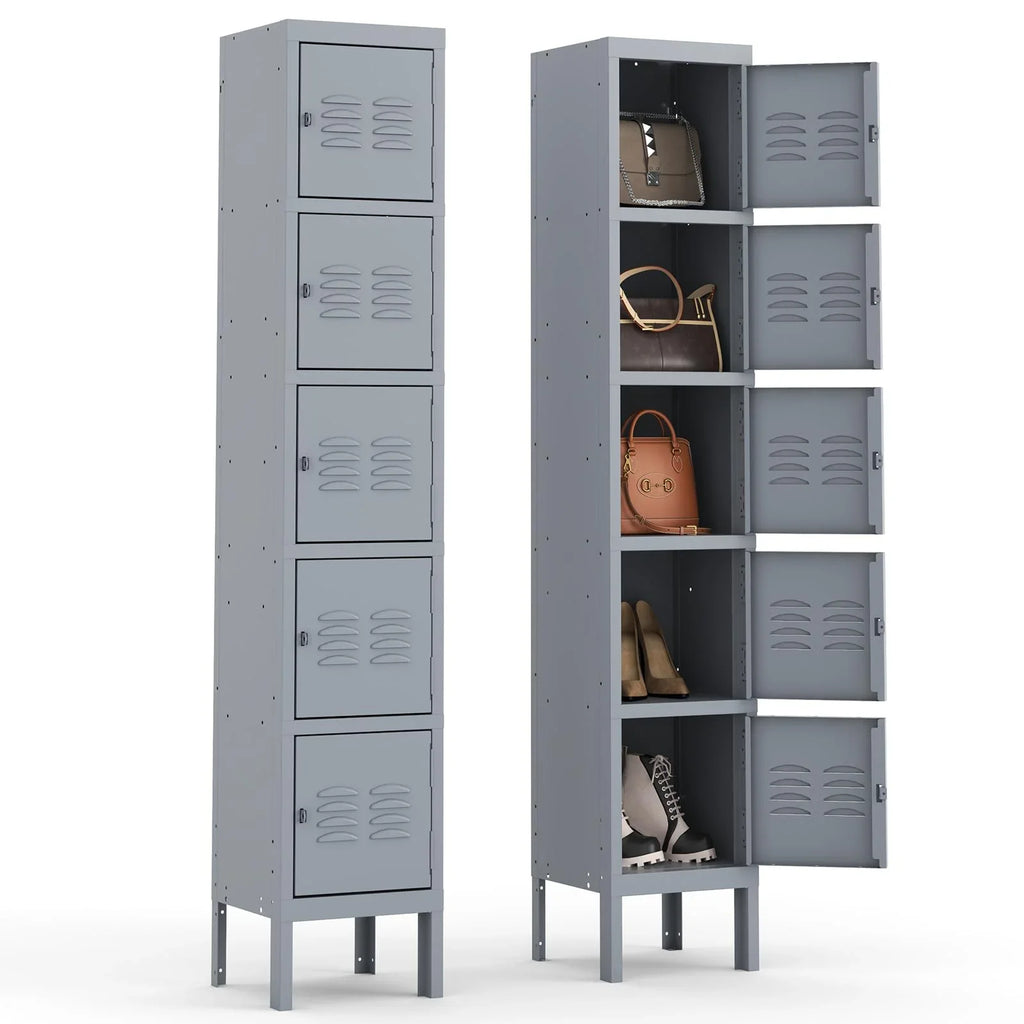 IKIMI 66" Metal Storage Cabinet Locker for School, Gym, Home Office, Steel Locker Cabinet With 5 Doors for Employees, Students