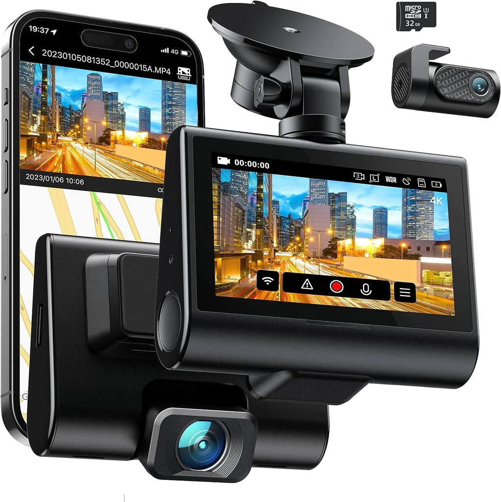 iZEEKER 4K Dash Cam Front and Rear Wi-Fi GPS, 4K+1080P Dual Dashcam, 3'' IPS Touchscreen, WDR, Night Vision, Parking Mode, G-Sensor, Black