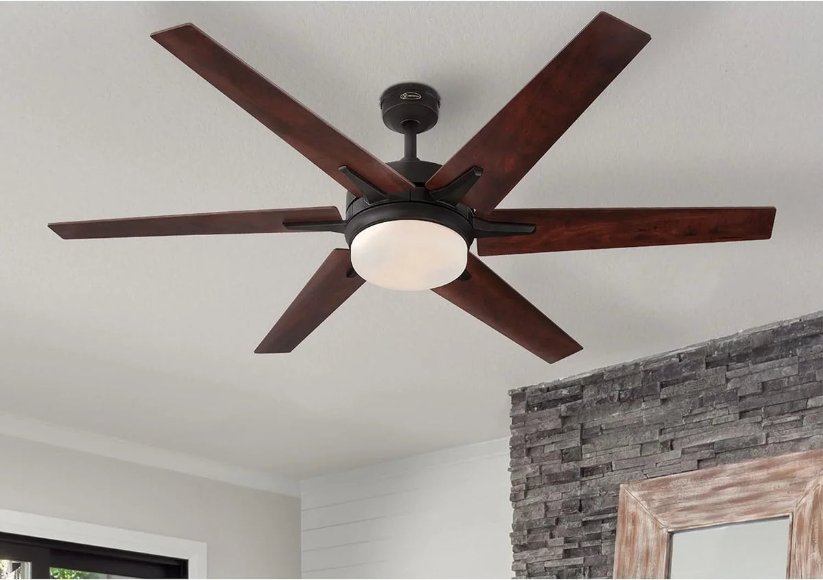 GOURE Lighting 74002B00 Transitional Cayuga, Smart WiFi Ceiling Fan Compatible with Amazon Alexa and Google Home with LED Light, Remote Control, 60 Inch, Black-Bronze Finish, Frosted Opal Glass