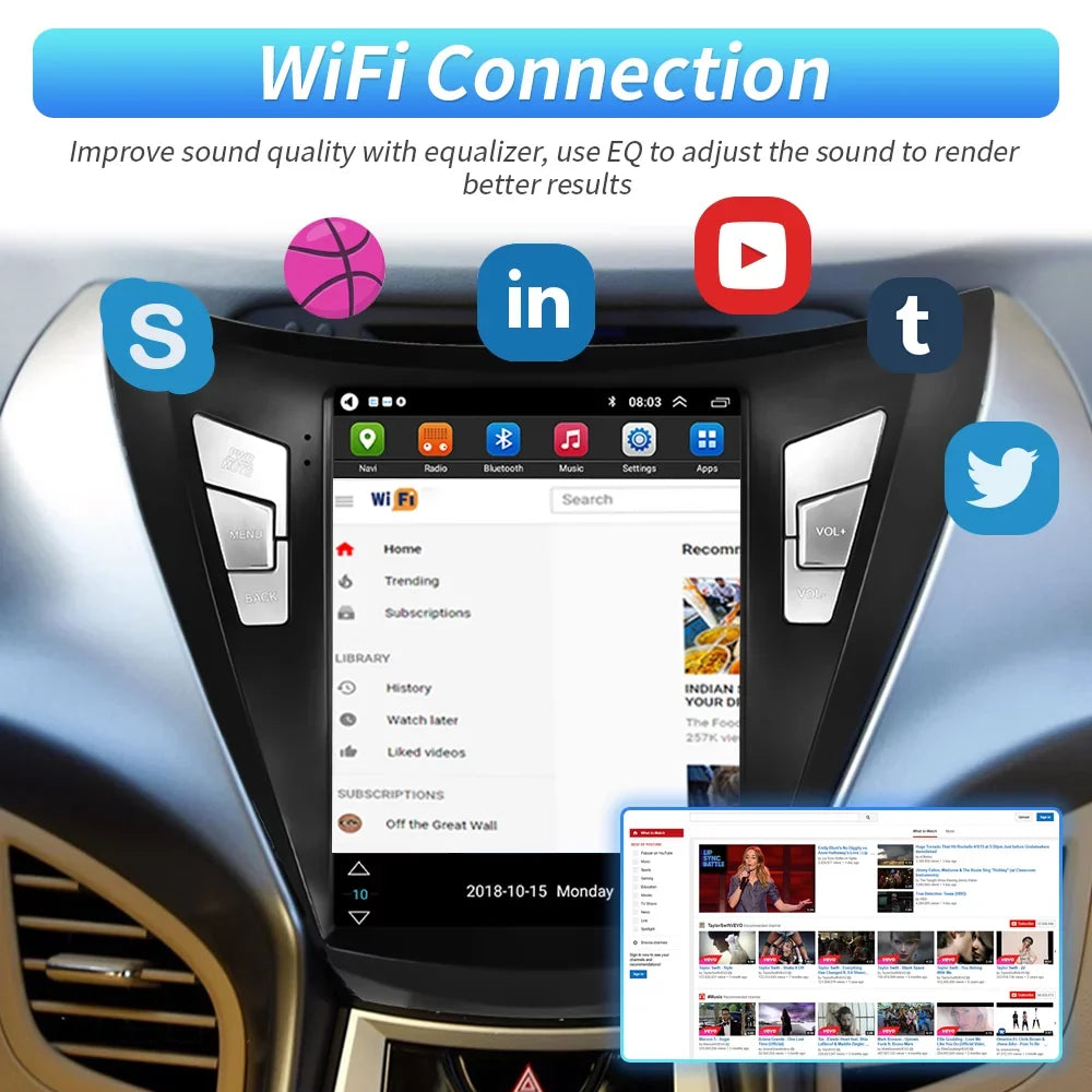 Podofo 2G+64G for Hyundai Elantra 2011 2012 2013 Android 9.7'' Touchscreen Car Stereo Radio Bluetooth FM Mirror Link GPS WIFI USB, with Backup Camera