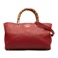 Pre-Owned Authenticated Gucci Medium Bamboo Shopper Calf Leather Red Satchel Unisex (Good)