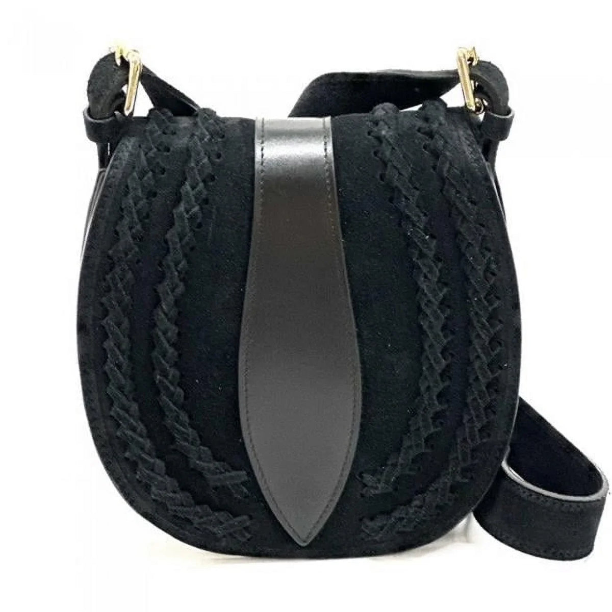 Italian Artisan Lara Womens Vintage Suede Leather Messenger Bag, Black - Small