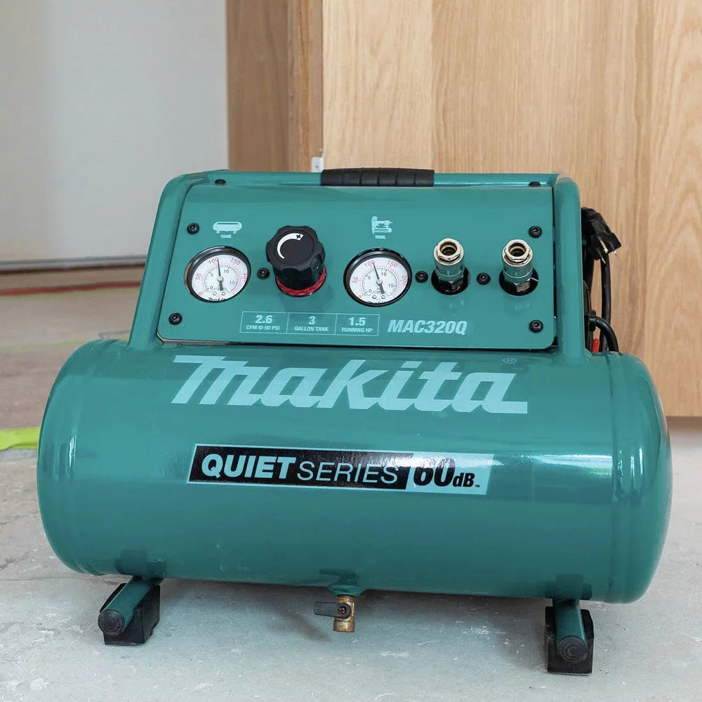 Makita MAC320Q Quiet Series 1-1/2 HP 3 Gallon Oil-Free Hand Carry Air Compressor