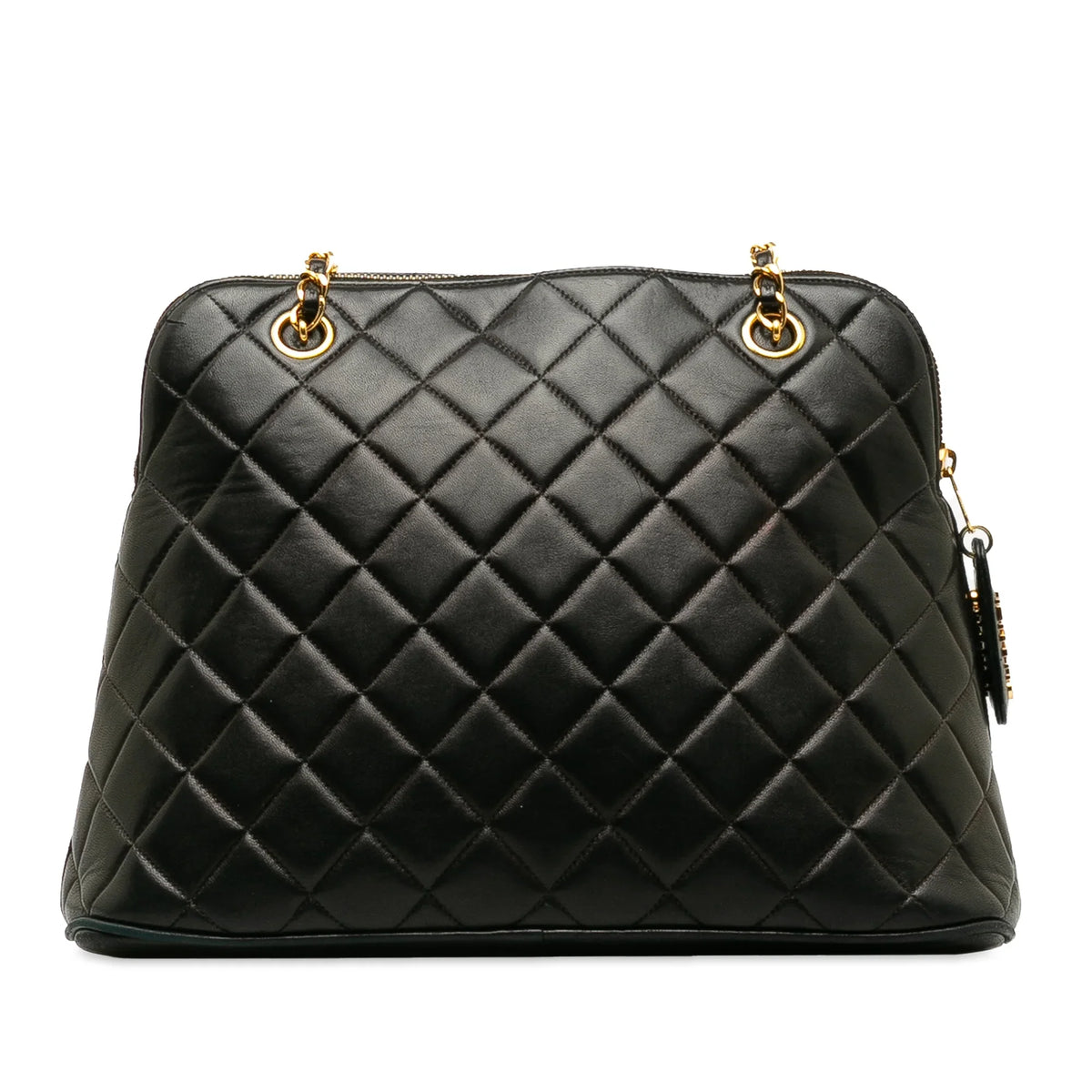 Pre-Owned Authenticated Chanel Quilted Lambskin Dome Shoulder Bag Leather Black Unisex (Good)