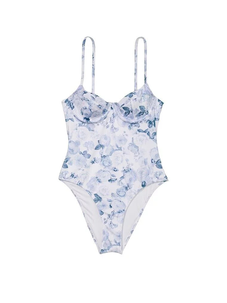 M/L Victoria's Secret Essential Wicked 1 Piece Swimsuit Rose Toile Blue White New