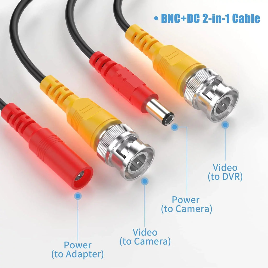 K-MAINS Pack of 4 CCTV Security Camera BNC Cable Siamese Pre-Made 2-in-1 Video and Power Universal Wire PVC Black Cord 100 feet