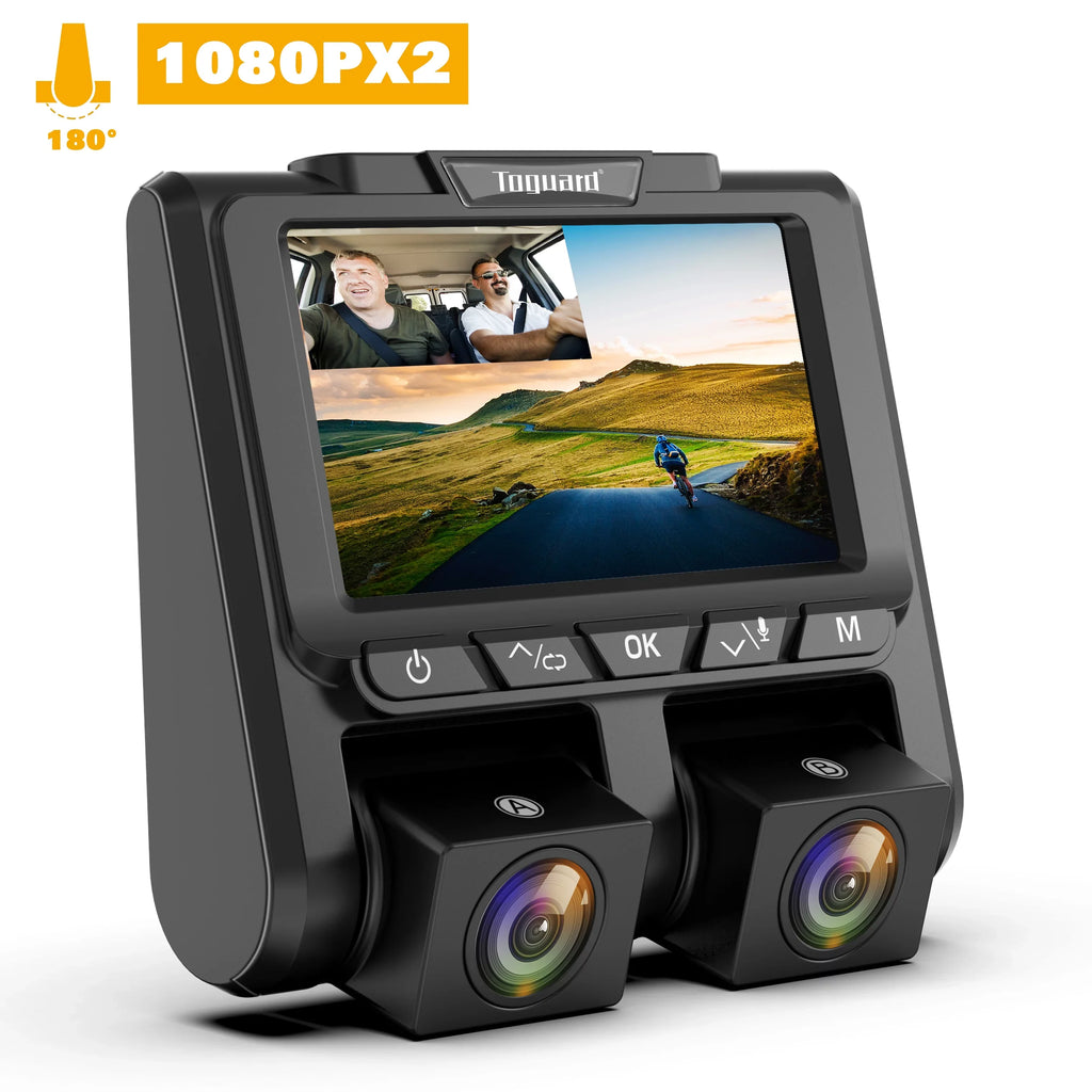 Full HD Dual Dash Cam, TOGUARD 1080P+1080P Front and Inside Car Camera Dash Cams 3" LCD Dashboard Camera Black