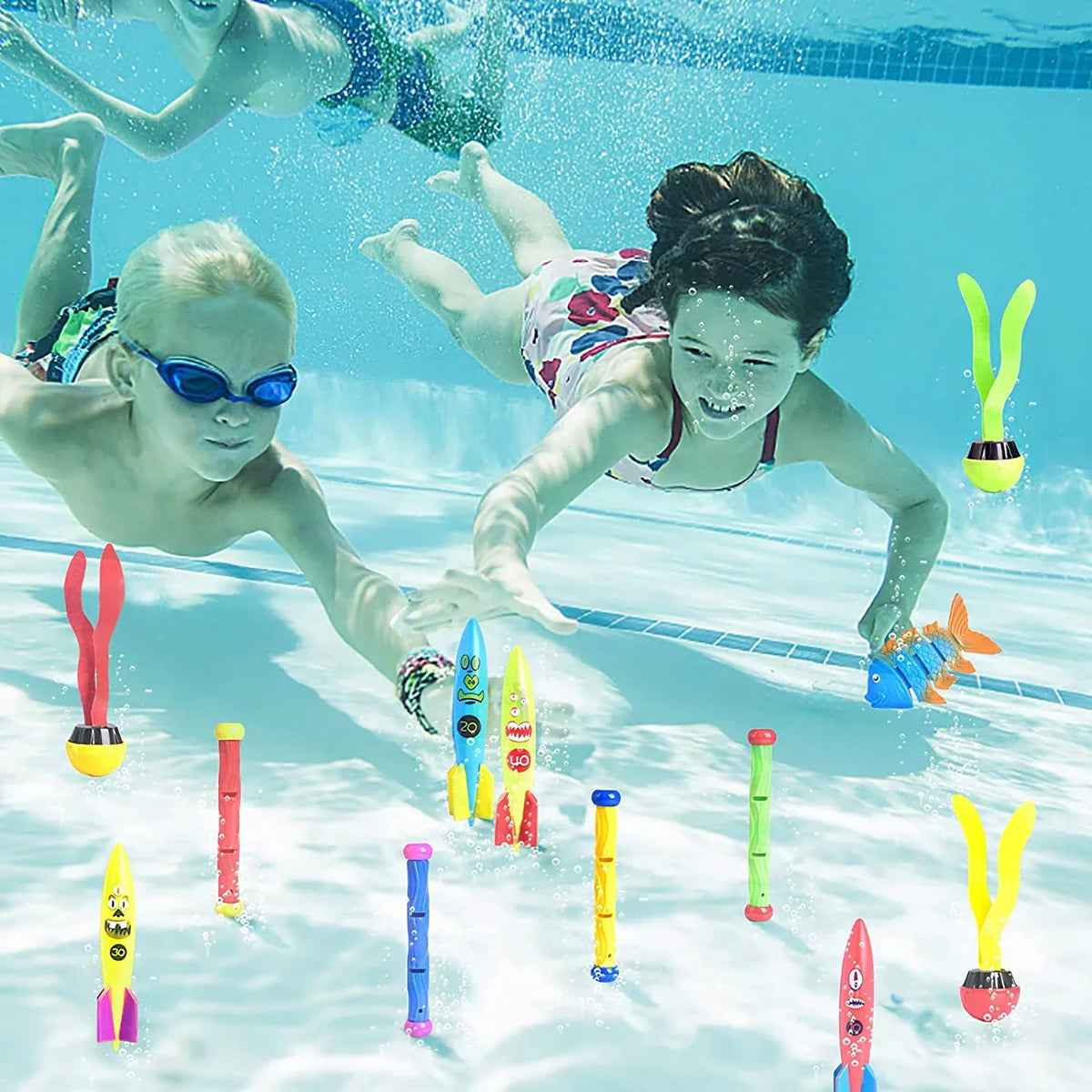 Fun Little Toys 34PCS Swimming Pool for Kids Water Toys for Backyard, Diving Toys for Kids Pool Toys