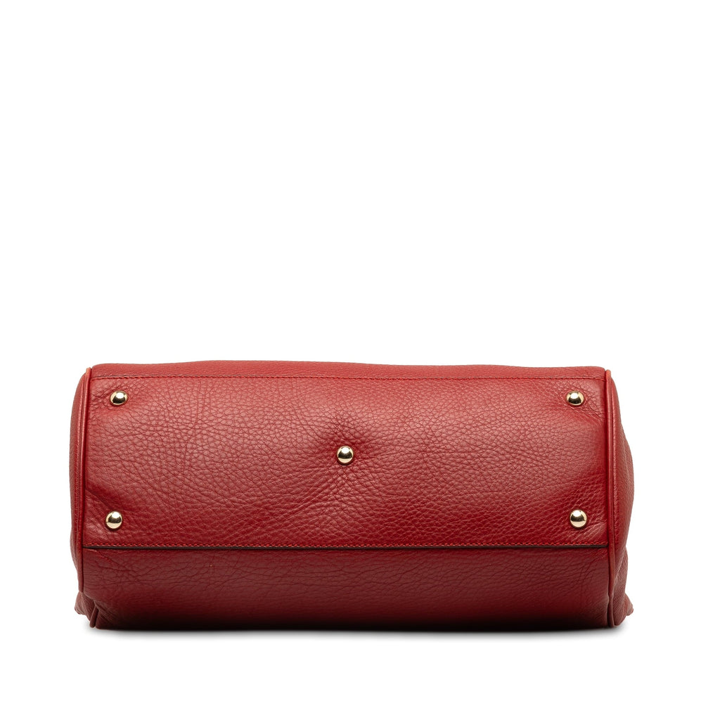 Pre-Owned Authenticated Gucci Medium Bamboo Shopper Calf Leather Red Satchel Unisex (Good)