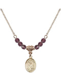 18-Inch Hamilton Gold Plated Necklace with 4mm Purple February Birth Month Stone Beads and Saint Kilian Charm