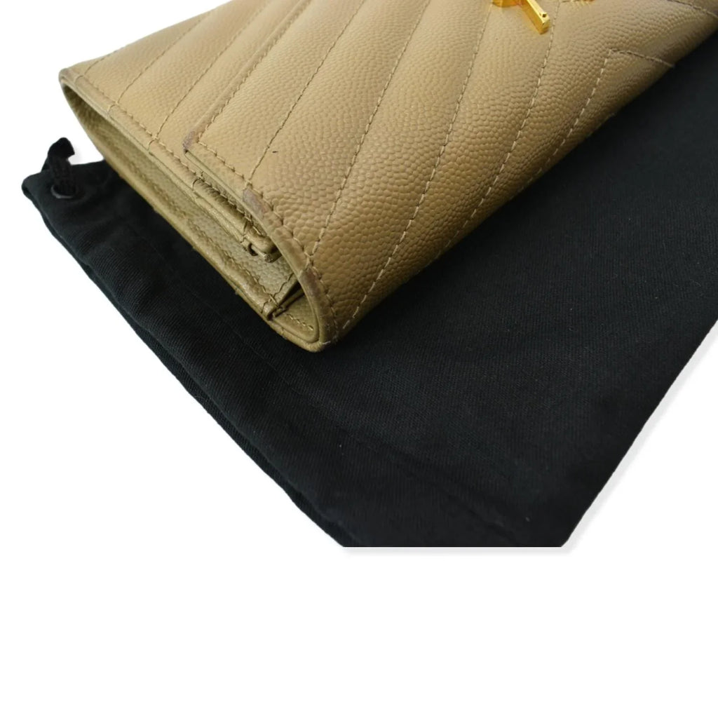 Pre-owned YVES SAINT LAURENT Monogram Grain De Poudre Wallet Beige