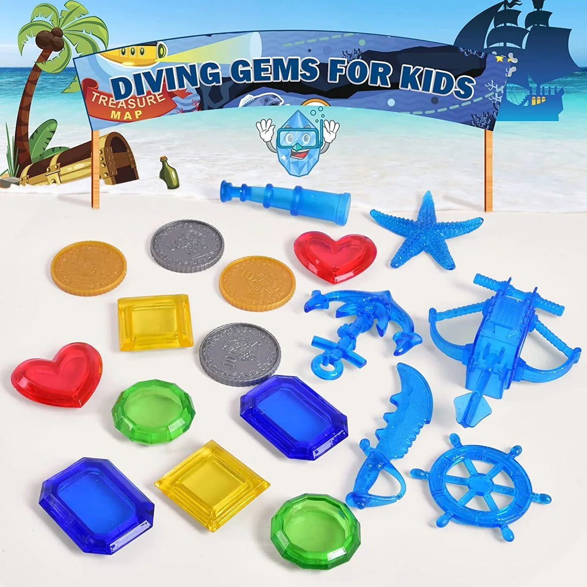 Fun Little Toys 34PCS Swimming Pool for Kids Water Toys for Backyard, Diving Toys for Kids Pool Toys