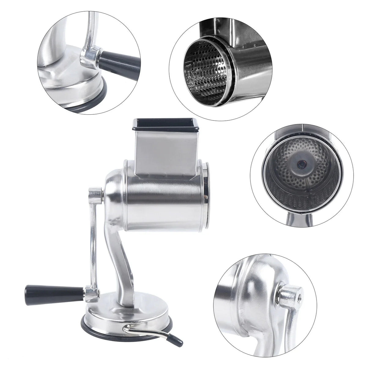 OUKANING Stainless Steel Cheese Food Grater Rotary Drum Slicer Shredder Grinder with 5 Blades