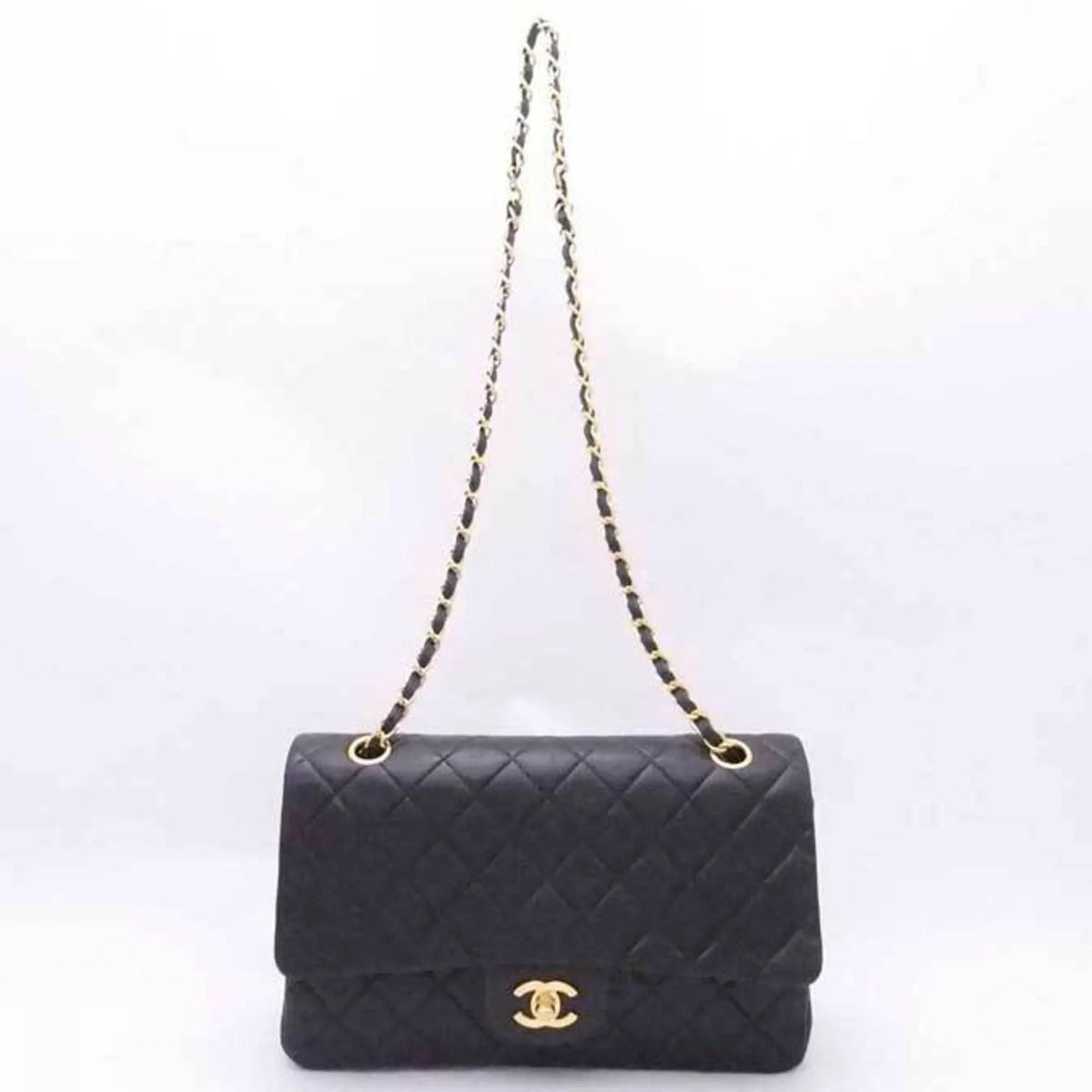 Pre-Owned Chanel CHANEL shoulder bag matelasse double flap leather black gold ladies (Good)