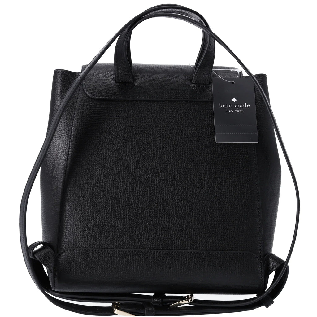 Kate Spade Kristi Refined Grain Leather Medium Flap Drawstring Backpack Black