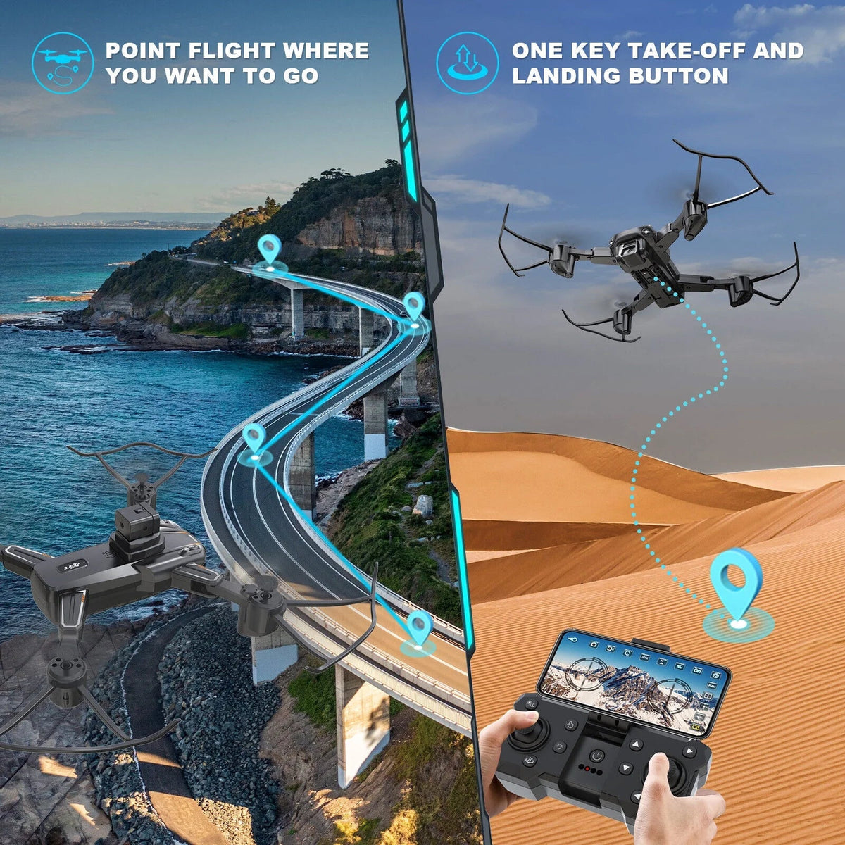 JLLOM Dual Camera Drone - 4K HD Quadcopter with Foldable Design and Obstacle Avoidance Technology