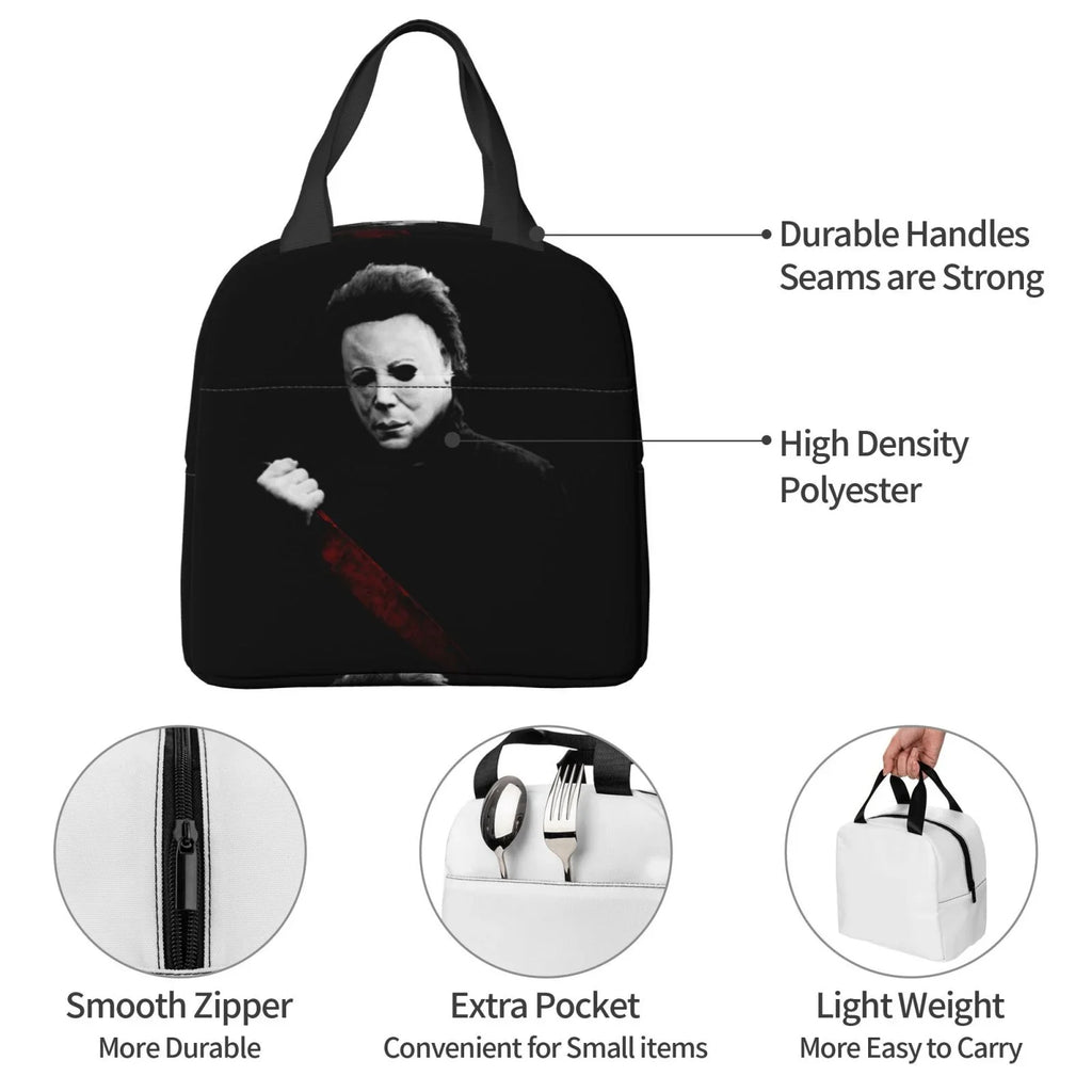 Michael Myers Blood Portable Lunch Bag For Adult And Kids Reusable Lunch Box Insulated Thermal Cooler Bento Bag For School Picnic Office