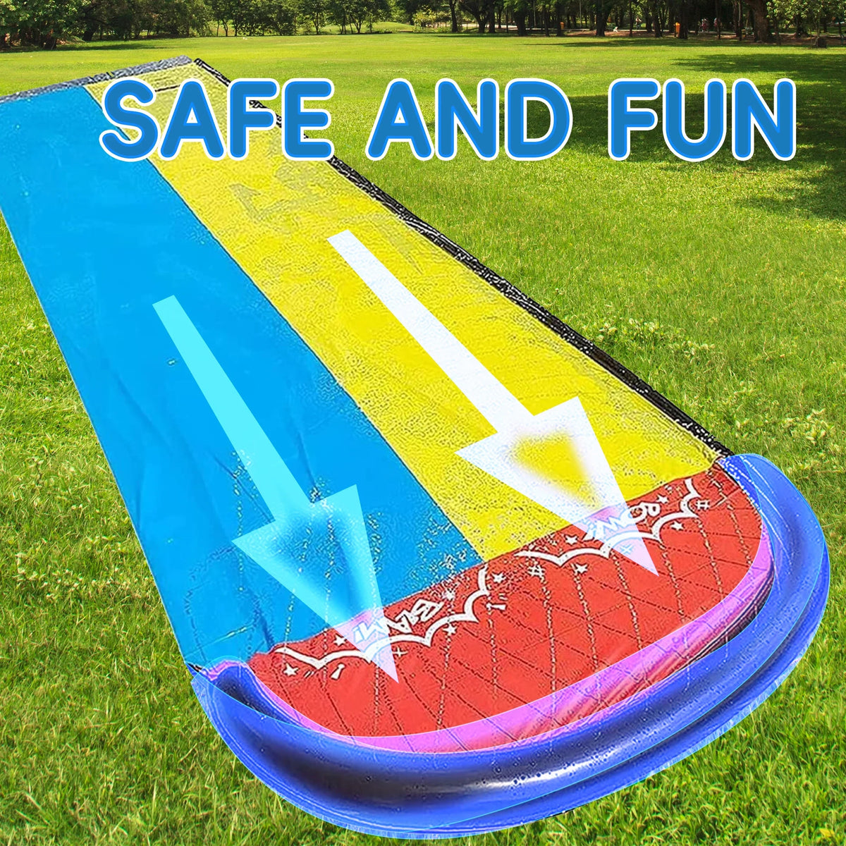 YoYfun 25ft x 4.6ft Double Water Slide for Adult Kids, Heavy Duty Lawn Water Slide with Sprinkler and 2 Slip Inflatable Boards for Summer Yard Lawn Outdoor Water Play Activities