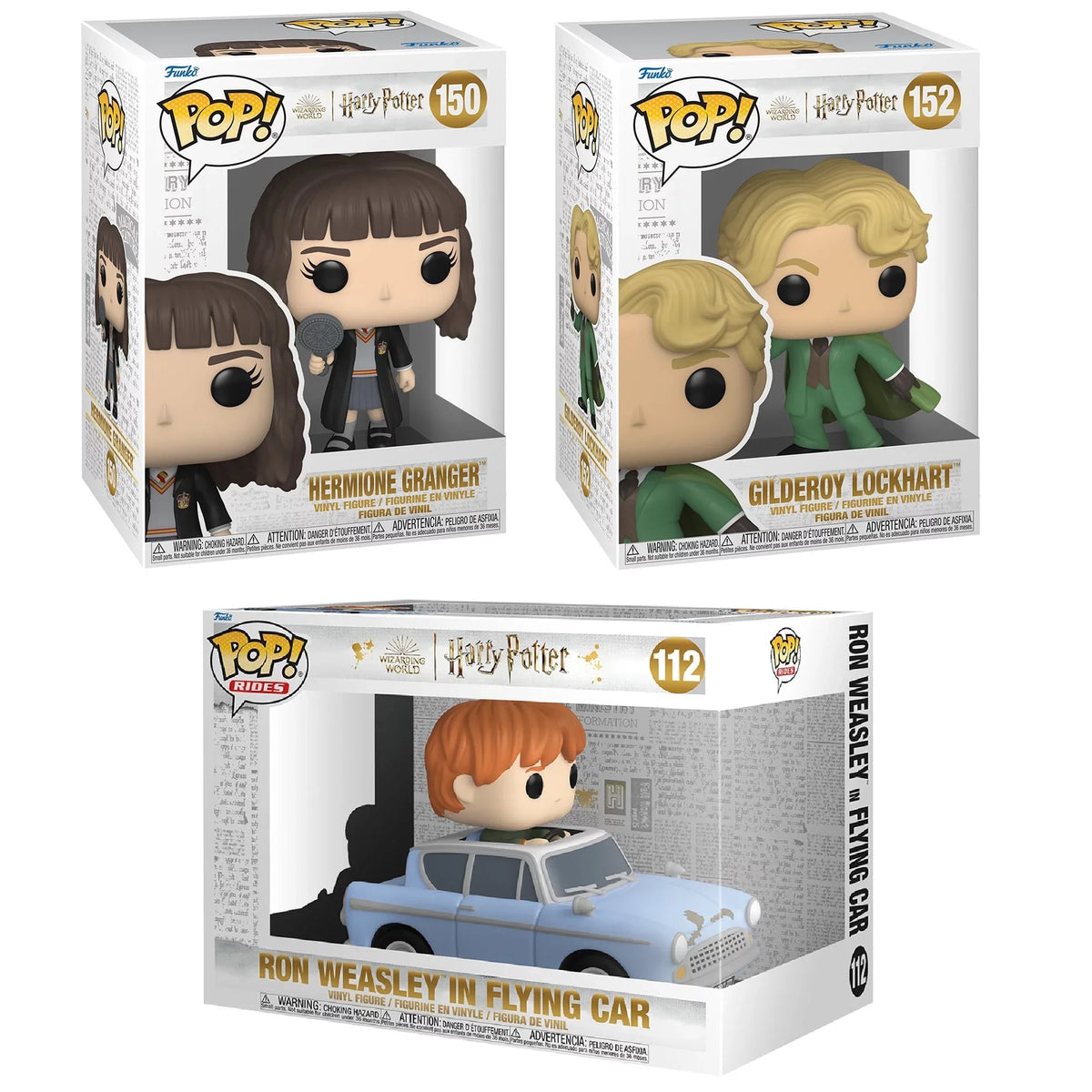 Funko POP! Movies: Harry Potter The Chamber of Secrets 20th Anniversary Collectors Set - Includes: Gilderoy Lockheart, Hermione Granger With Mirror, & Ron Weasley In Flying Car