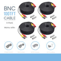 K-MAINS Pack of 4 CCTV Security Camera BNC Cable Siamese Pre-Made 2-in-1 Video and Power Universal Wire PVC Black Cord 100 feet