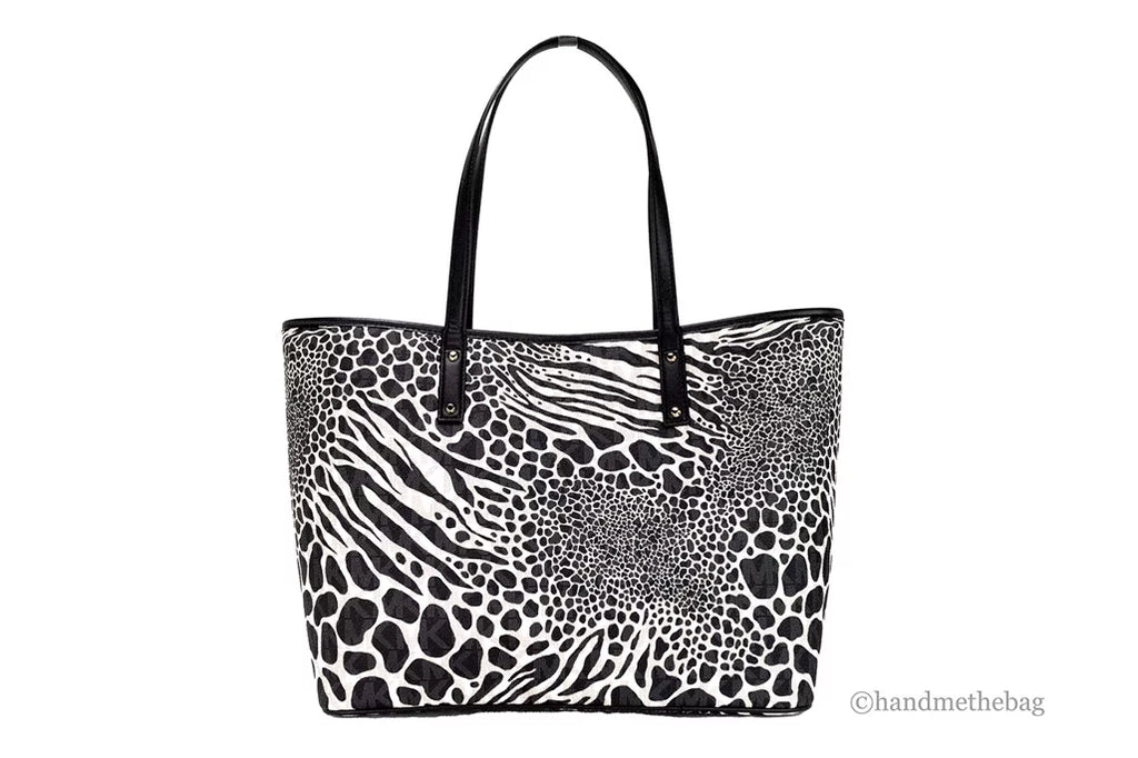 Michael Kors Carter Large Black Animal Print PVC Open Tote Shoulder Purse Bag