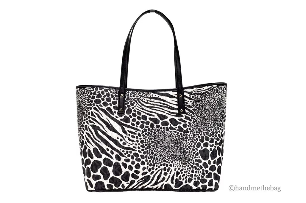 Michael Kors Carter Large Black Animal Print PVC Open Tote Shoulder Purse Bag