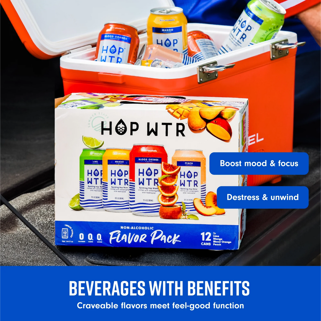 HOP WTR - Sparkling Hop Water - Flavor Pack (12 Pack) - NA Beer, No Calories or Sugar, Low Carb, With Adaptogens and Nootropics for Added Benefits (12 oz Cans)