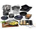 Granite Stone Hard Anodized Aluminum Ultra-Nonstick Ti-Ceramic Coating 20 Piece Cookware Set, Black, Dishwasher Safe, Oven Safe
