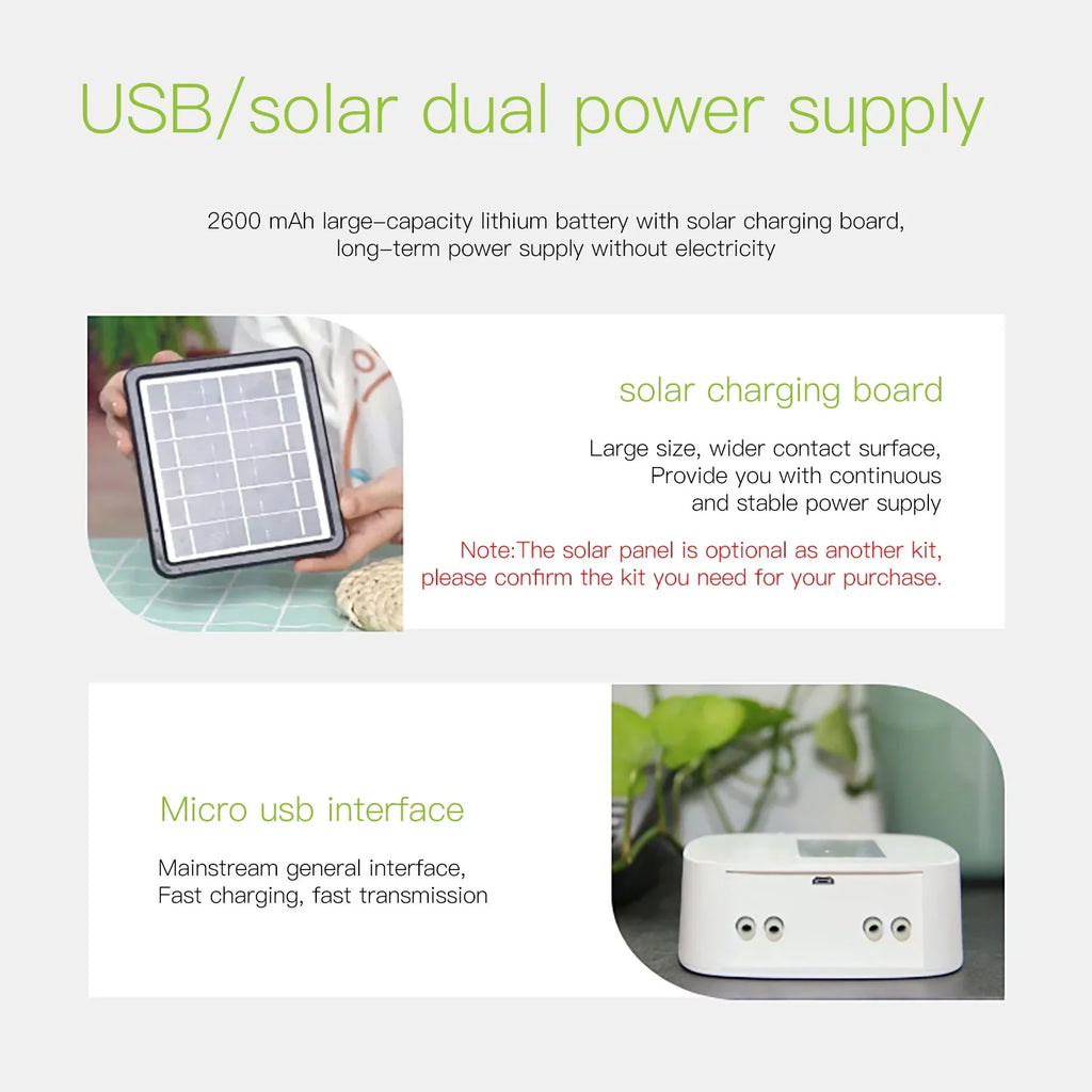 Lixada WiFi Smart Watering System with Dual Pump Programmable Time Setting Solar Panel USB Charging Built-in Battery Suitable for Home Garden