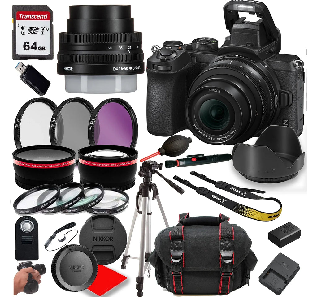Nikon Z50 Mirrorless Camera with 16-50mm Lens + Case + 64GB Memory(26pc)