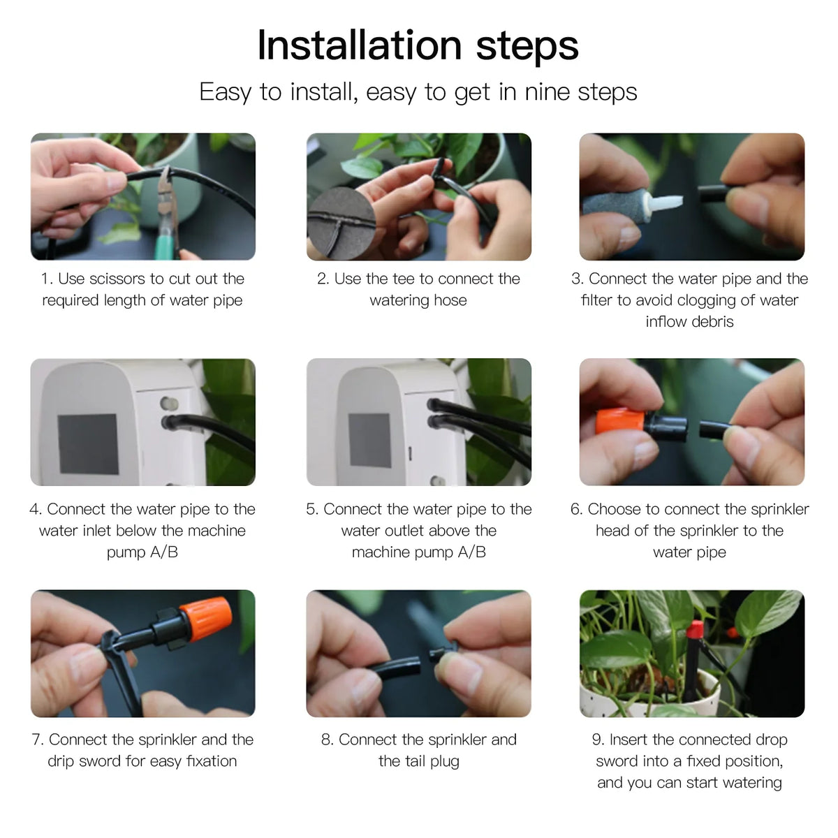 Lixada WiFi Smart Watering System with Dual Pump Programmable Time Setting Solar Panel USB Charging Built-in Battery Suitable for Home Garden
