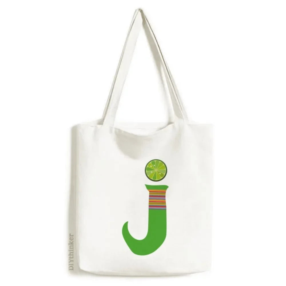 J Alphabet Orange Fruit Cute Pattern Tote Canvas Bag Shopping Satchel Casual Handbag