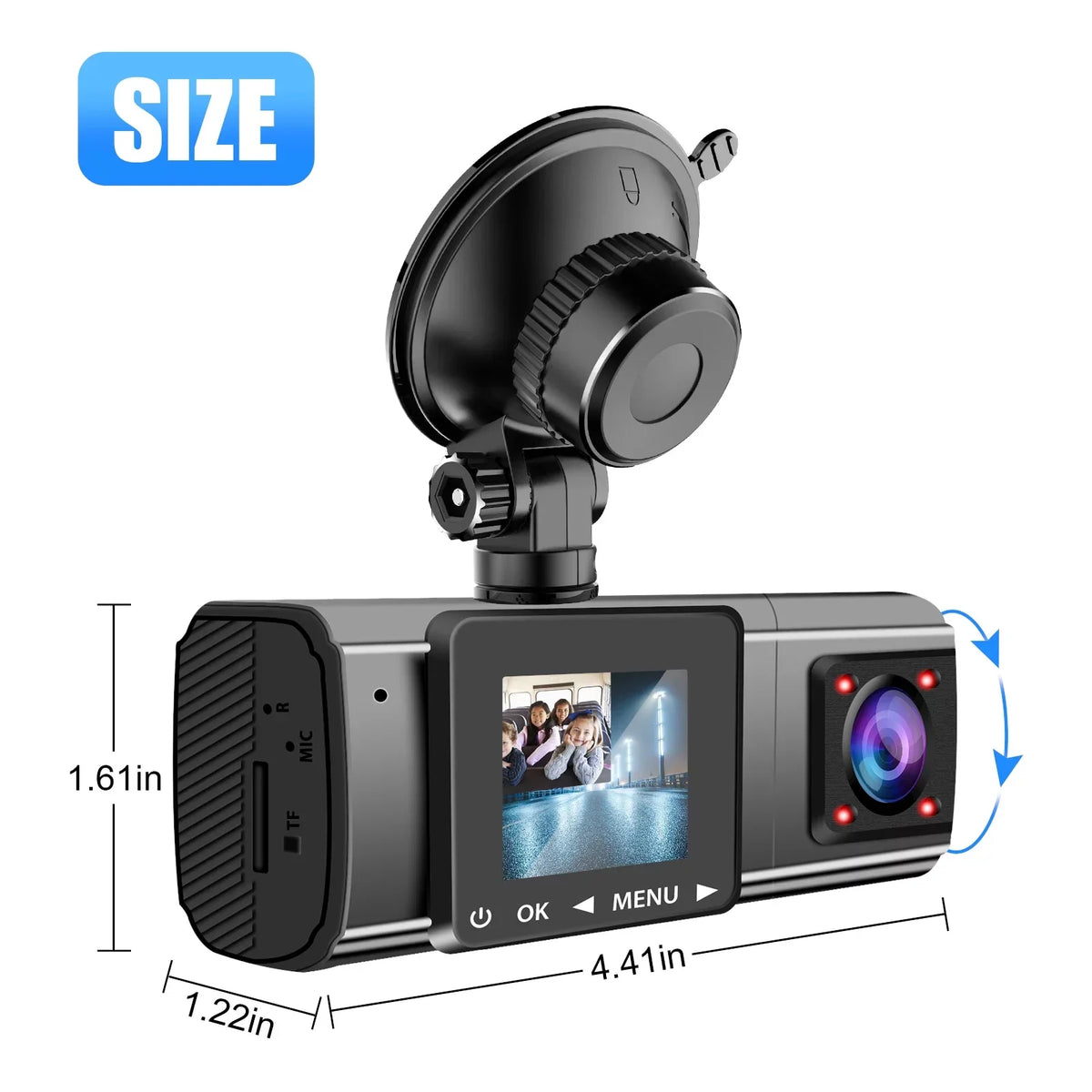 3 Camera Dash Cam 1080P Front and Inside with GPS Vehicle 64G